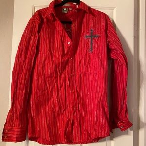 Men's Lamasini Western Shirt Size M Pearl Snaps Long Sleeve Cross